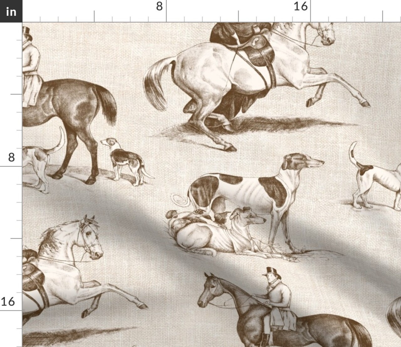 Traditional British Countryside Classic Sepia Horses Fox Hunt Equestrian Toile Vintage Horseback Riding Dogs Side Saddle Autumn Outdoor Sports Custom Printed Fabric by Spoonflower Various Fabrics by the Yard or Fat Quarter